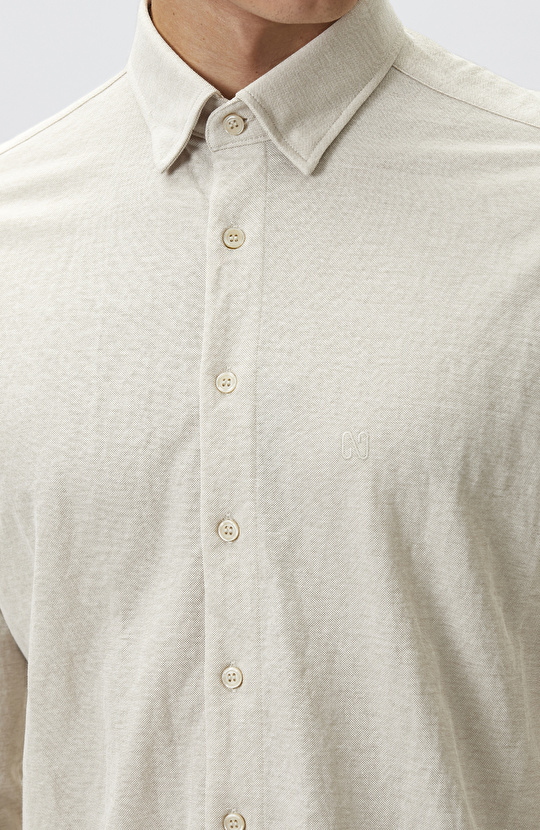 Slim Fit Bej Uzun Kol Örme Gömlek