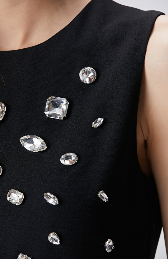 Siyah Taşlı Abiye Elbise