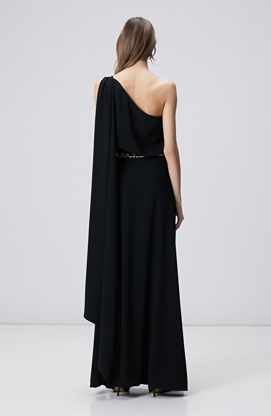 Siyah Kemer Aksesuarlı Abiye Elbise