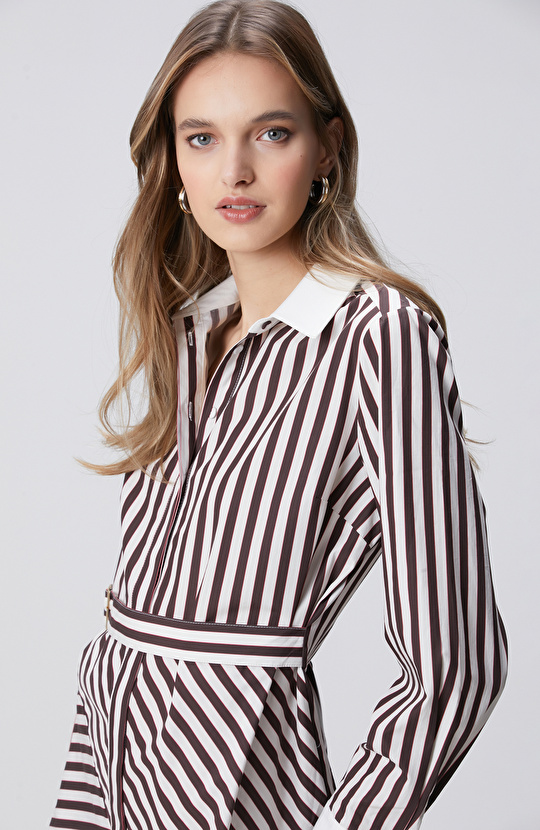 Kahverengi Asimetrik Gömlek Elbise