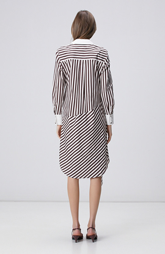 Kahverengi Asimetrik Gömlek Elbise