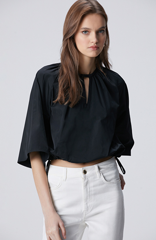 Siyah Crop Tafta Bluz