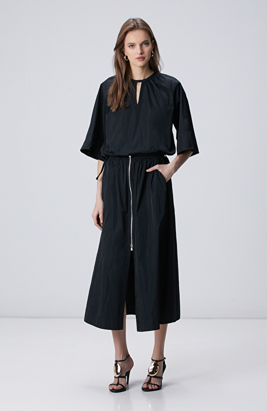 Siyah Crop Tafta Bluz