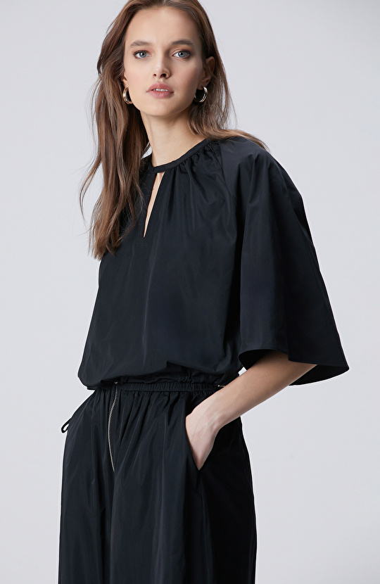 Siyah Crop Tafta Bluz