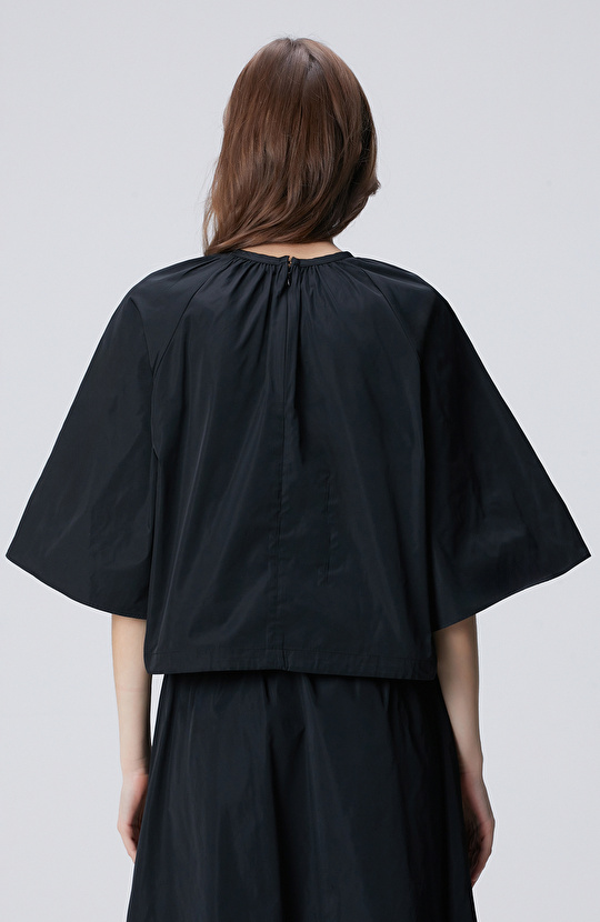 Siyah Crop Tafta Bluz