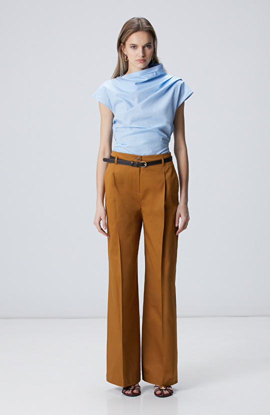 Light Blue Asymmetrical Collar Blouse