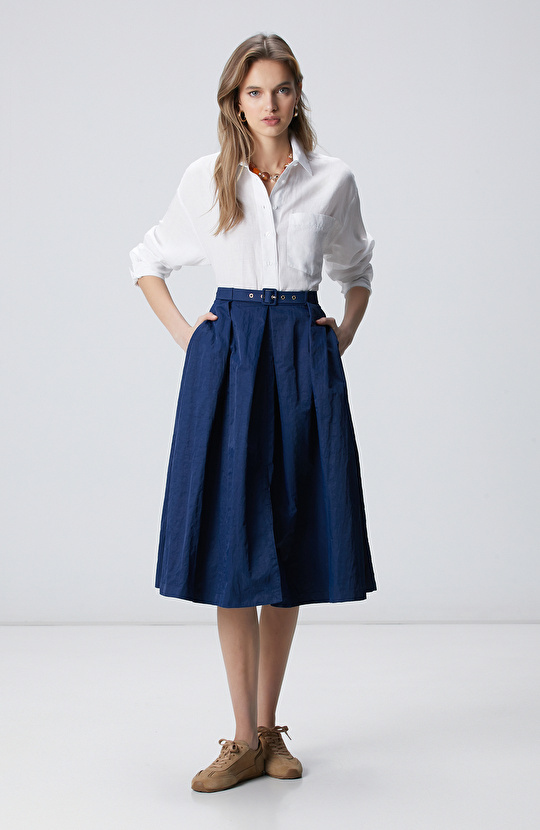 Lacivert Kemerli Etek