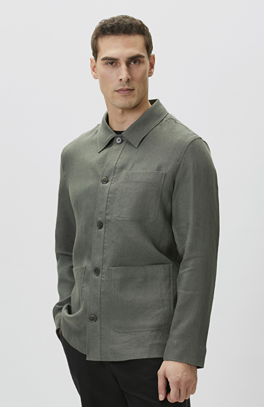 Haki Keten Dış Gömlek