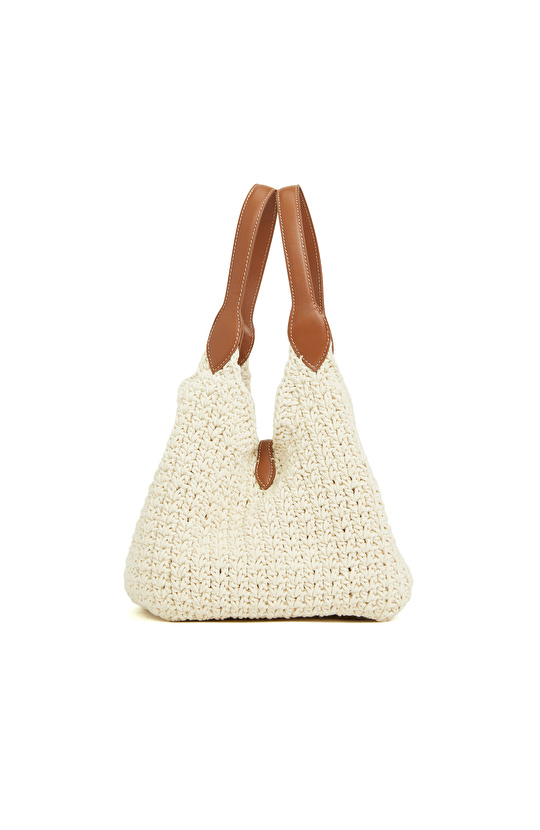 Bej Makrome Kadın Bucket Çanta