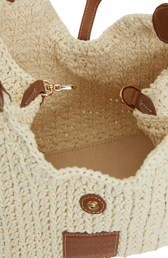 Bej Makrome Kadın Bucket Çanta