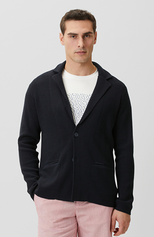 Lacivert Keten Karışımlı Triko Ceket
