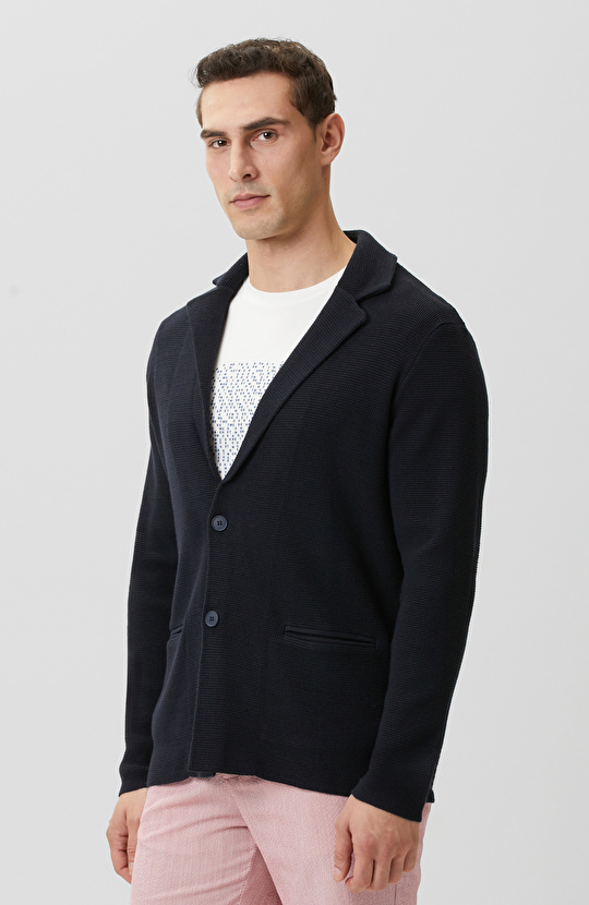 Lacivert Keten Karışımlı Triko Ceket