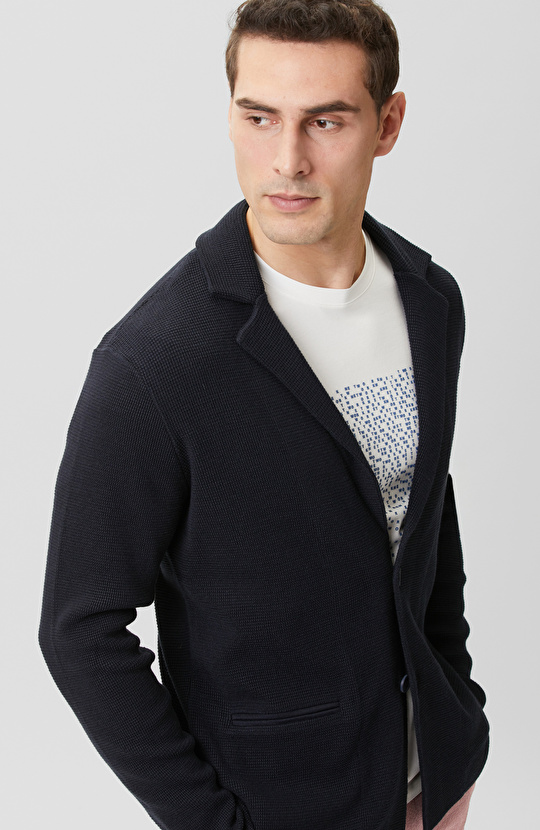 Lacivert Keten Karışımlı Triko Ceket