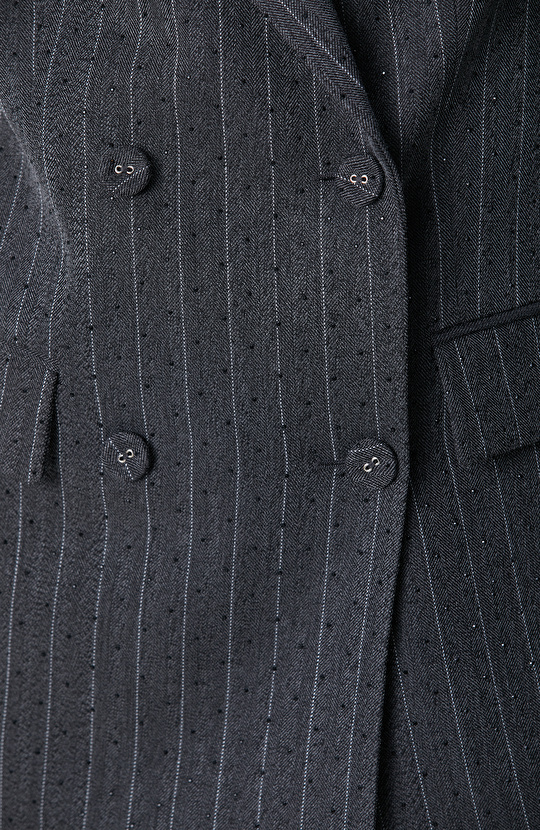 Koyu Gri Taşlı Çizgili Ceket