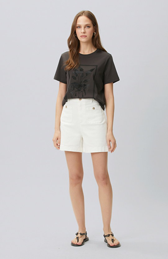 Kahverengi Royal Desen Taş Baskılı T-shirt