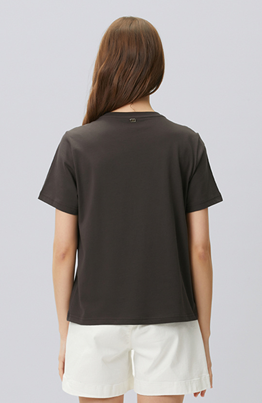 Kahverengi Royal Desen Taş Baskılı T-shirt