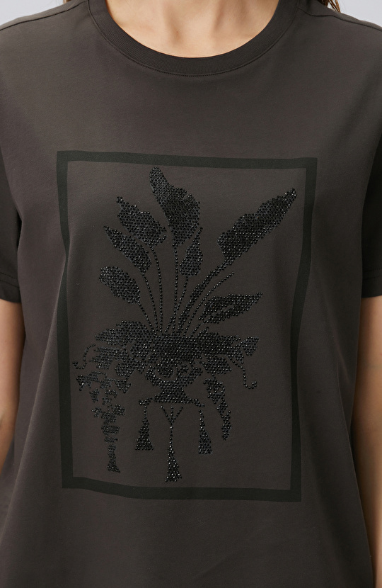 Kahverengi Royal Desen Taş Baskılı T-shirt