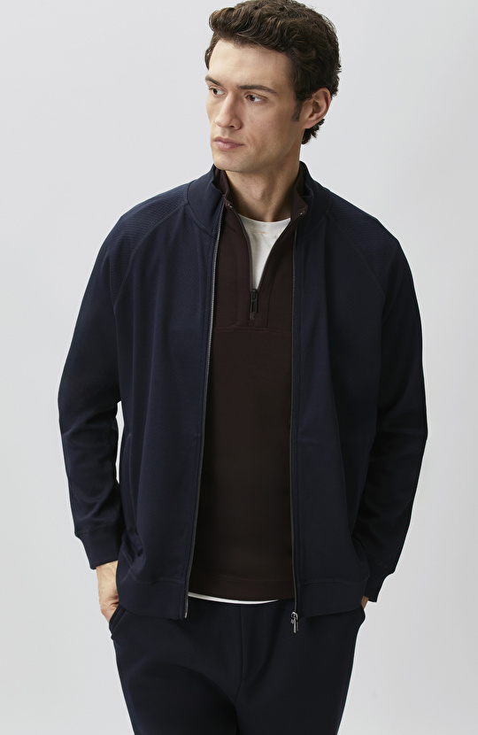 Lacivert Fermuarlı Sweatshirt
