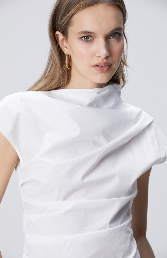 Off White Asymmetrical Collar Blouse