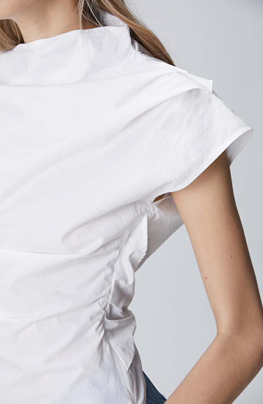Off White Asymmetrical Collar Blouse