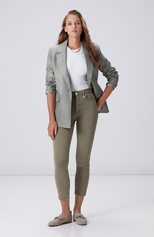 Slim Fit Haki Denim Pantolon