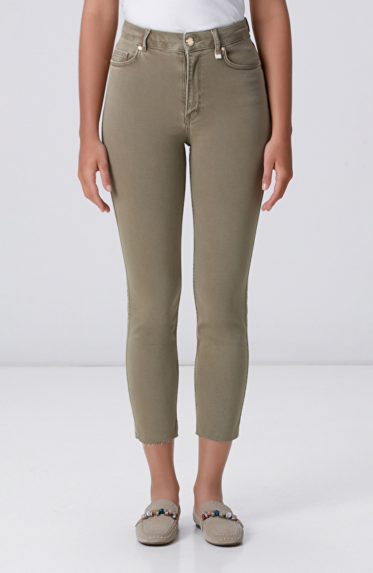 Slim Fit Haki Denim Pantolon