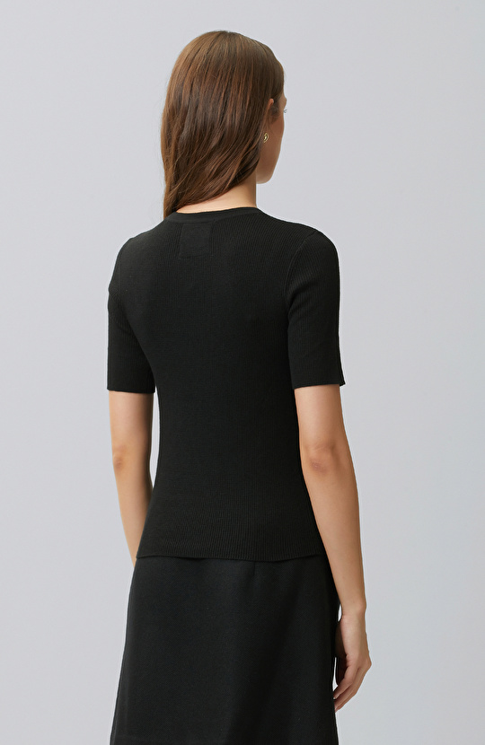 Black Short Sleeve Wool Blend Knitwear Sweater