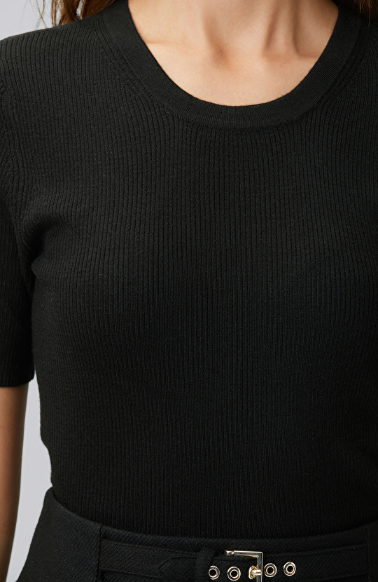 Black Short Sleeve Wool Blend Knitwear Sweater