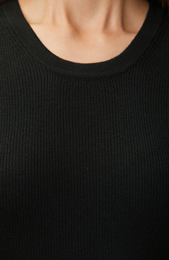 Black Short Sleeve Wool Blend Knitwear Sweater