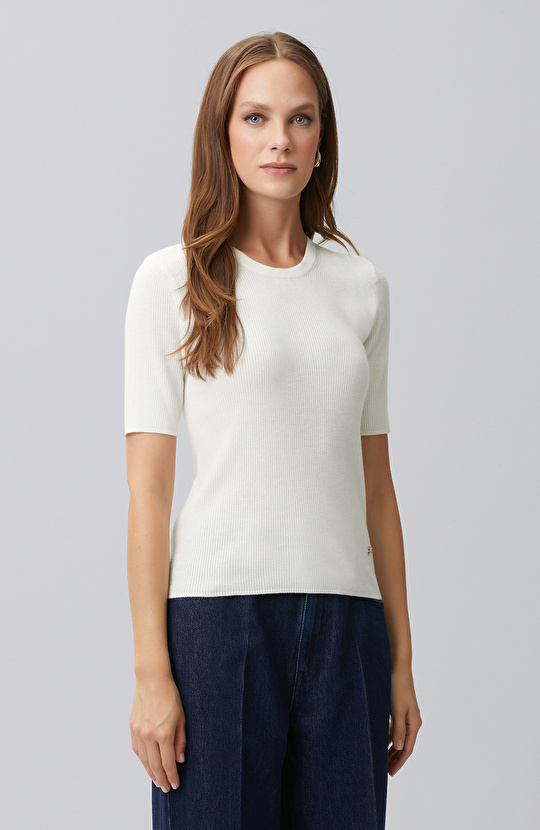 Off White Short Sleeve Wool Blend Knitwear Sweater