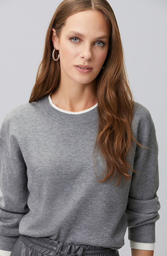 Grey Double Color Oversize Wool Blend Knitwear Sweater