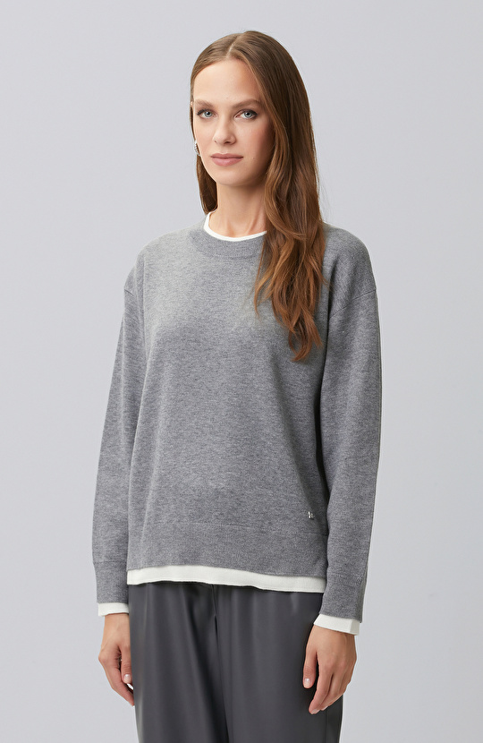 Grey Double Color Oversize Wool Blend Knitwear Sweater
