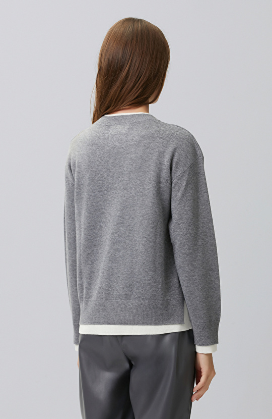 Grey Double Color Oversize Wool Blend Knitwear Sweater
