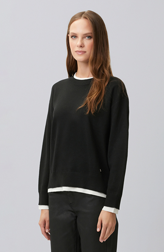 Black Double Color Oversize Wool Blend Knitwear Sweater