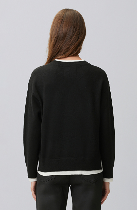 Black Double Color Oversize Wool Blend Knitwear Sweater