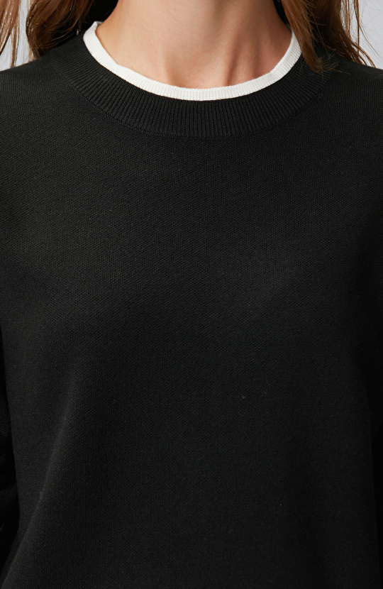 Black Double Color Oversize Wool Blend Knitwear Sweater