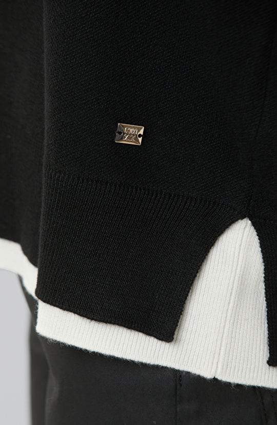 Black Double Color Oversize Wool Blend Knitwear Sweater