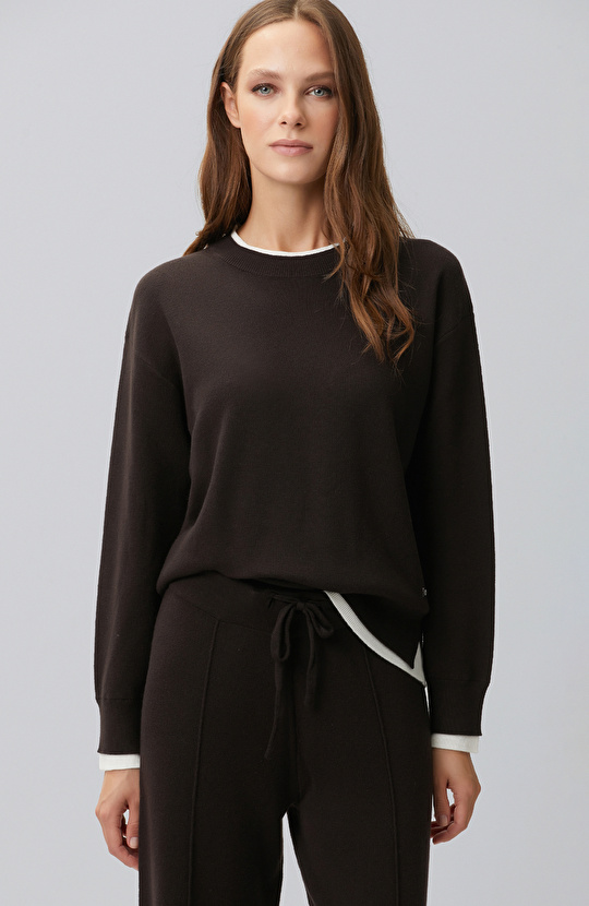 Bitter Brown Double Color Oversize Sweater