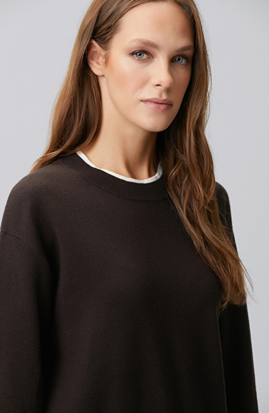 Bitter Brown Double Color Oversize Sweater
