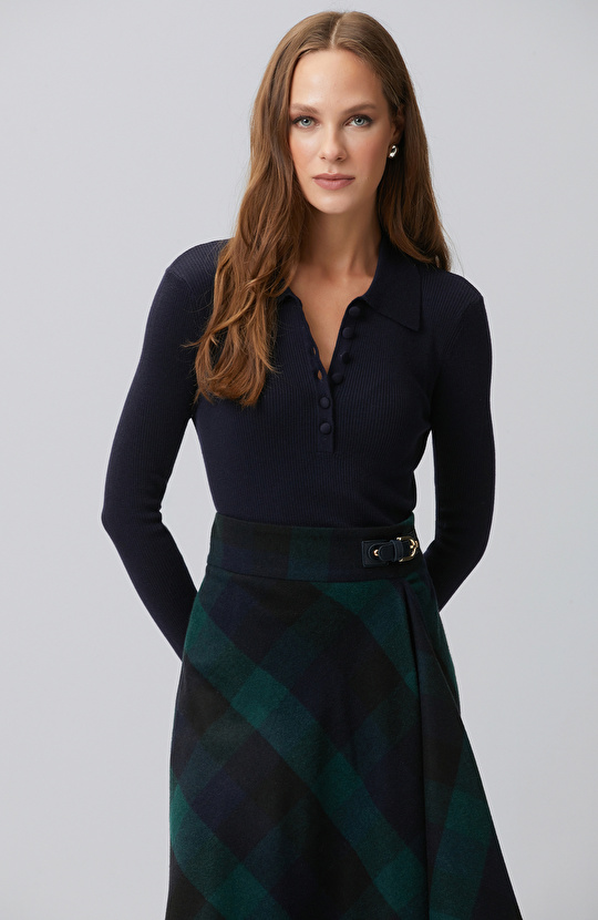 Navy Blue Polo Neck Knitwear Sweater