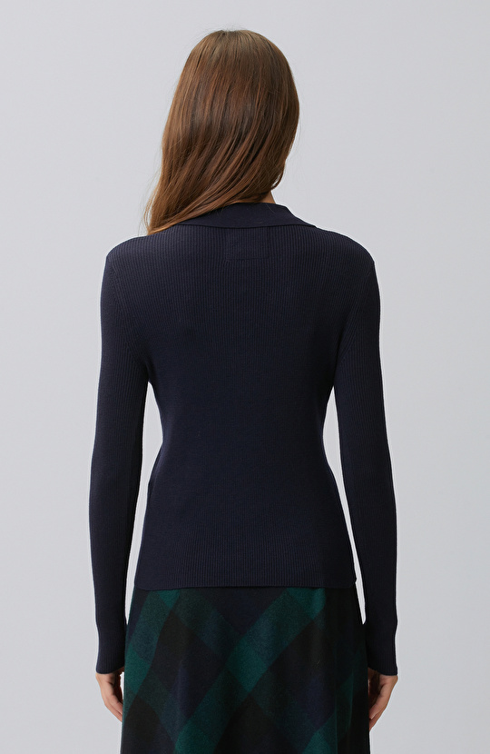 Navy Blue Polo Neck Knitwear Sweater