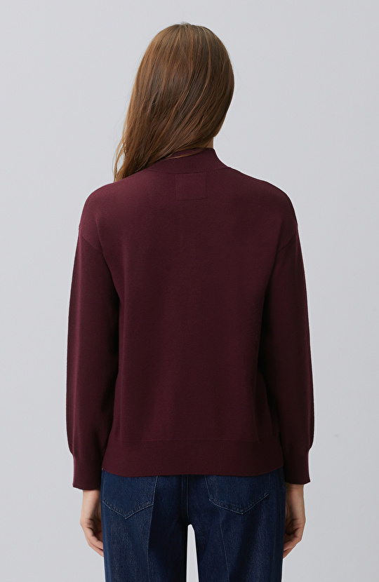 Burgundy High Collar Wool Blend Knitwear Sweater