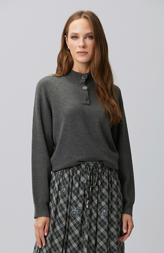 Anthracite High Collar Knitwear Sweater