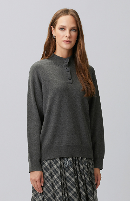 Anthracite High Collar Knitwear Sweater