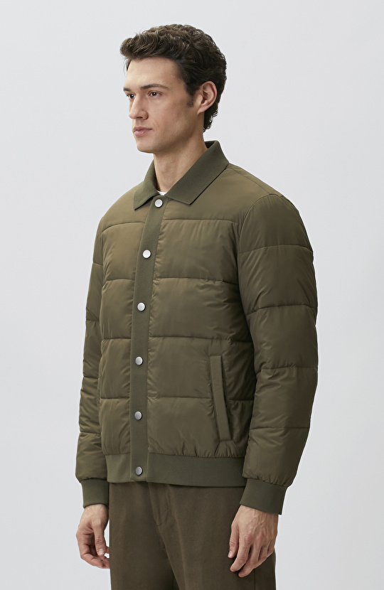 Haki Polo Yaka Çıtçıtlı Mont