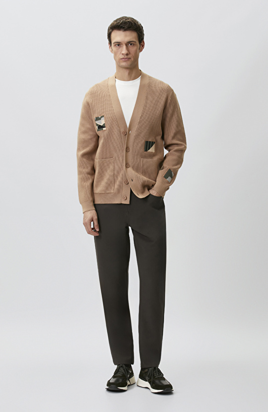 Camel Patchli Triko Hırka