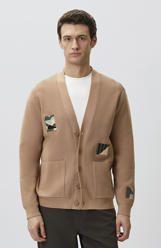 Camel Patchli Triko Hırka