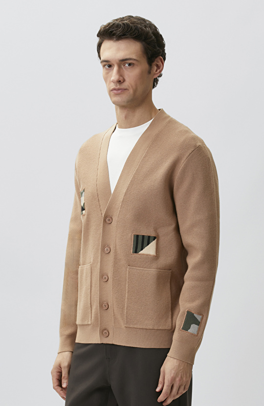 Camel Patchli Triko Hırka