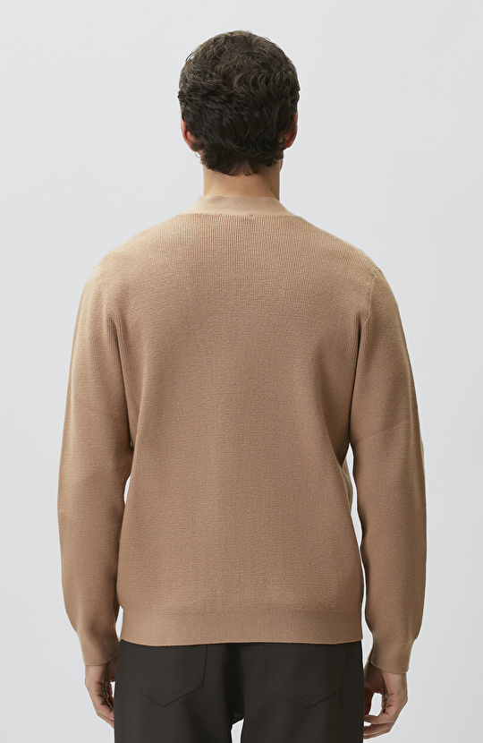 Camel Patchli Triko Hırka