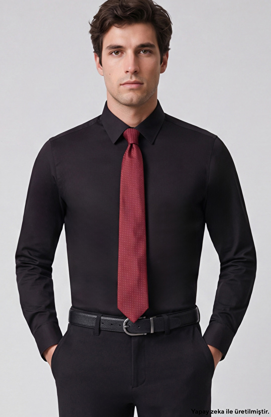 Non-Iron Siyah Saten Gömlek